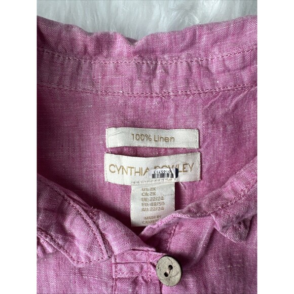 Cynthia Rowley Shirt Womens 2X 100% Linen Pink Roll Tab Sleeves - Picture 5 of 9